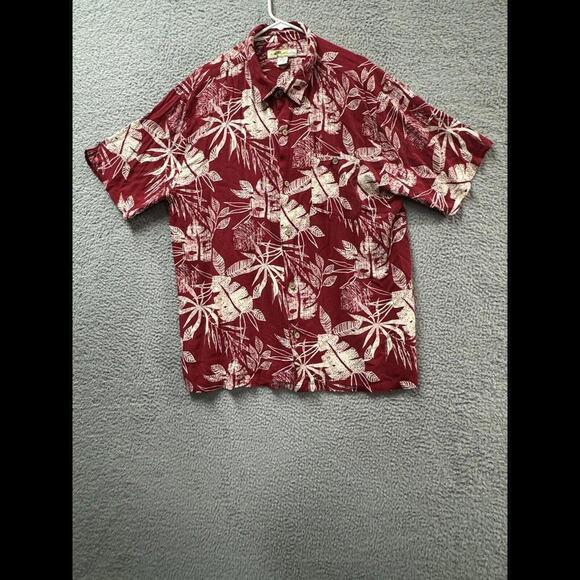 Joe Marlin Hawaiian Shirt Mens XXL Red Tropical Leaves - Picture 1 of 9